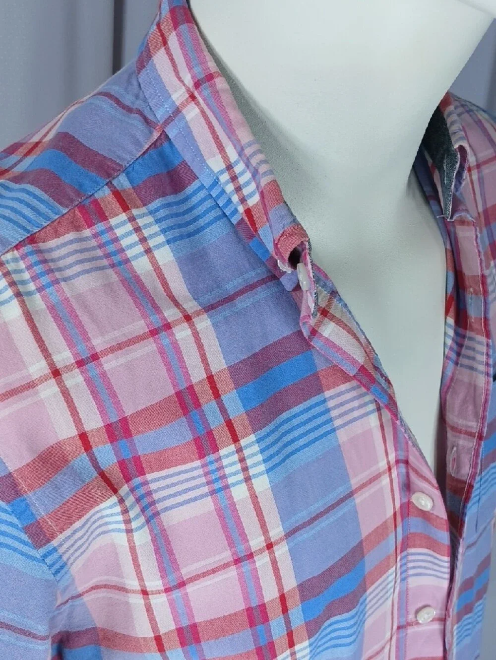 J. Crew Pink, Blue and Red Plaid Cotton Button-Up Shirt